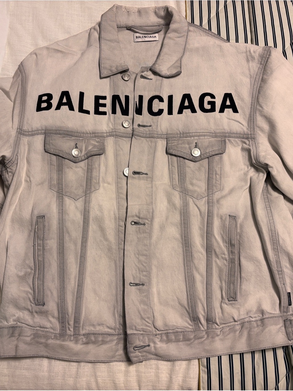 Balenciaga Unisex Logo Denim Jacket in Light Gray